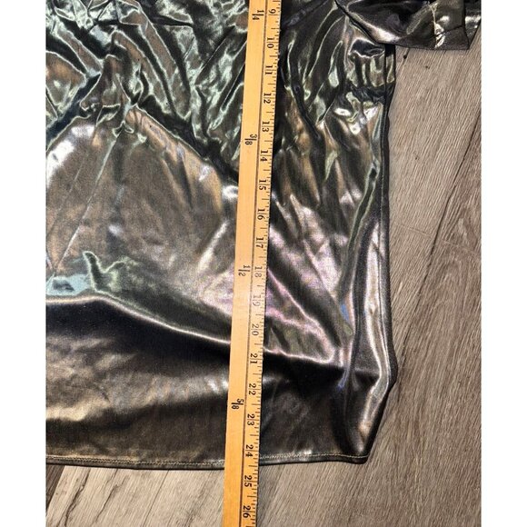 Metallic Silver 2-Piece Set Open Front Duster Jacket & Short Sleeve Top Womens S - Picture 10 of 12